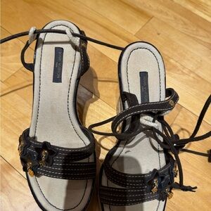 Louis Vuitton Dark Brown Leather Floral Appliqué Lace-Up Heels